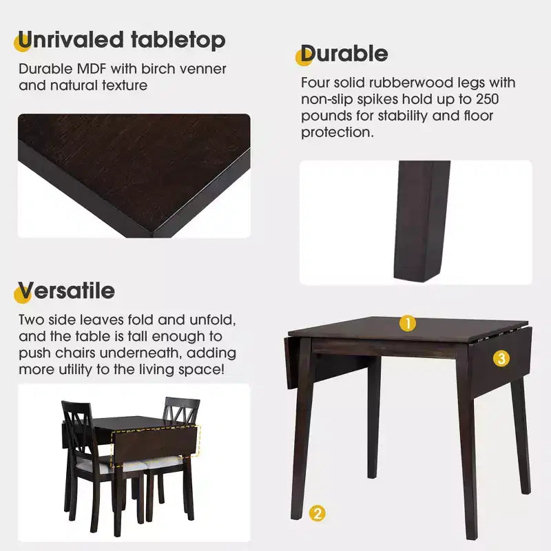 Set tavolo da pranzo allungabile con 2 sedie imbottite, perfetto per aree compatte, dimensioni da 70,8x74,9 cm a 116x74,9 cm