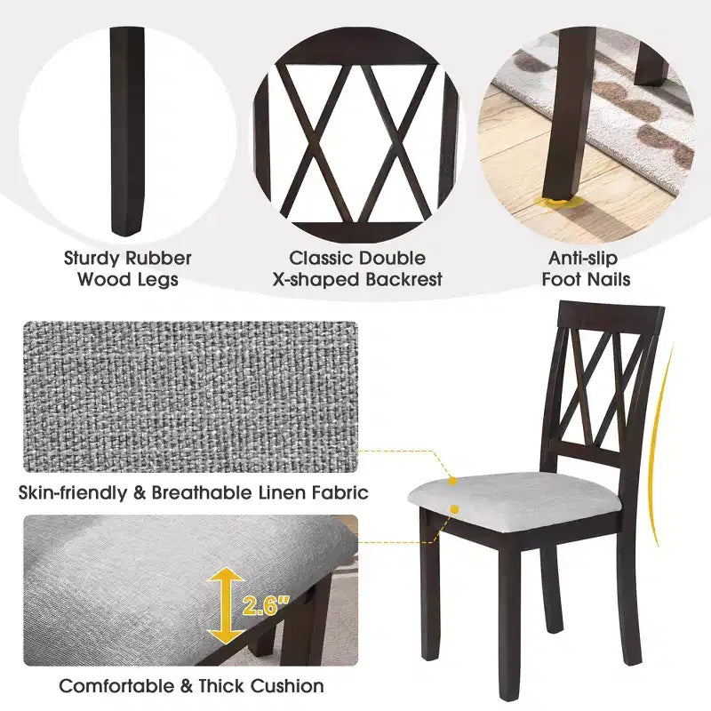 Set tavolo da pranzo allungabile con 2 sedie imbottite, perfetto per aree compatte, dimensioni da 70,8x74,9 cm a 116x74,9 cm