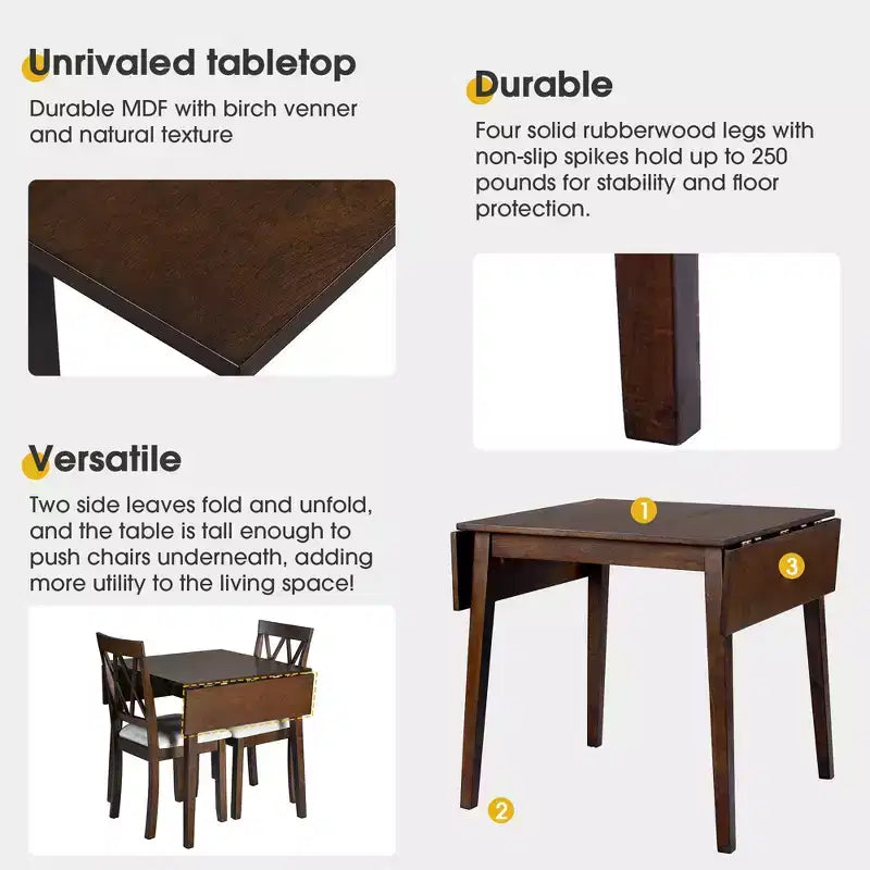 Set tavolo da pranzo allungabile con 2 sedie imbottite, perfetto per aree compatte, dimensioni da 70,8x74,9 cm a 116x74,9 cm