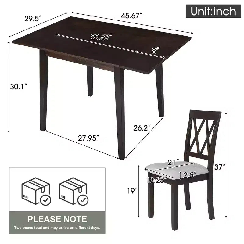 Set tavolo da pranzo allungabile con 2 sedie imbottite, perfetto per aree compatte, dimensioni da 70,8x74,9 cm a 116x74,9 cm