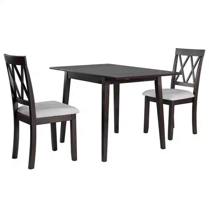 Set tavolo da pranzo allungabile con 2 sedie imbottite, perfetto per aree compatte, dimensioni da 70,8x74,9 cm a 116x74,9 cm