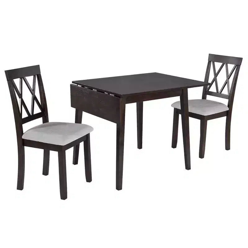 Set tavolo da pranzo allungabile con 2 sedie imbottite, perfetto per aree compatte, dimensioni da 70,8x74,9 cm a 116x74,9 cm