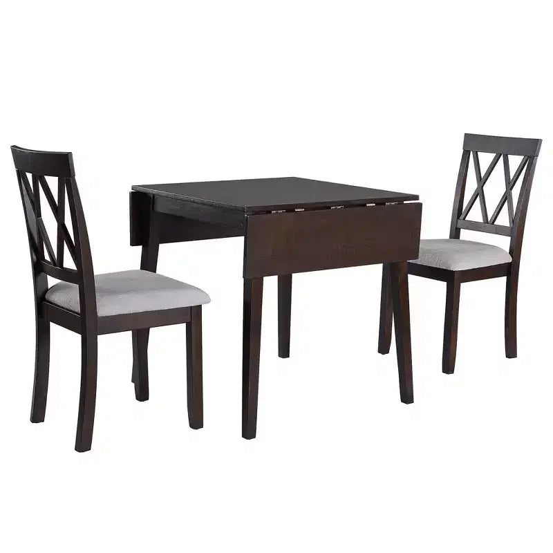 Set tavolo da pranzo allungabile con 2 sedie imbottite, perfetto per aree compatte, dimensioni da 70,8x74,9 cm a 116x74,9 cm