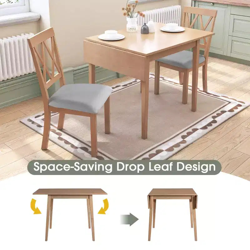 Set tavolo da pranzo allungabile con 2 sedie imbottite, perfetto per aree compatte, dimensioni da 70,8x74,9 cm a 116x74,9 cm