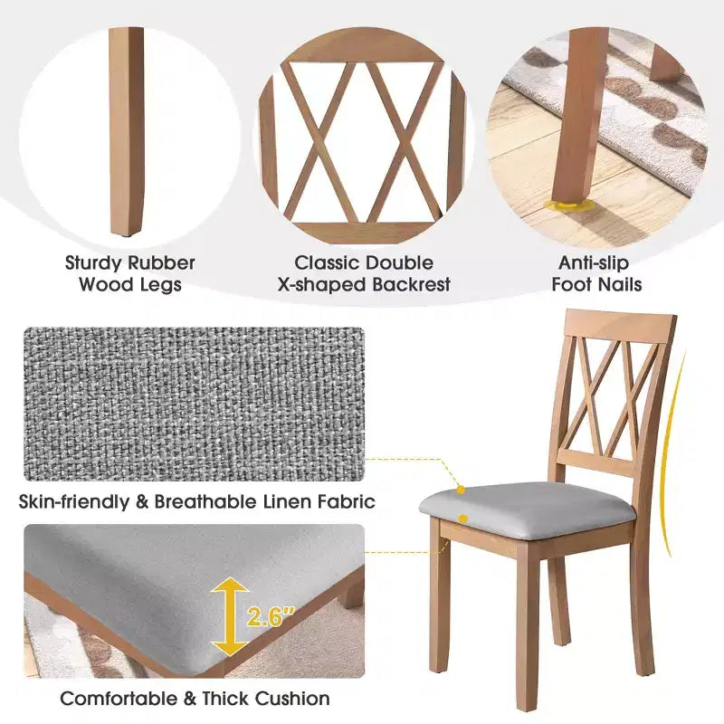 Set tavolo da pranzo allungabile con 2 sedie imbottite, perfetto per aree compatte, dimensioni da 70,8x74,9 cm a 116x74,9 cm