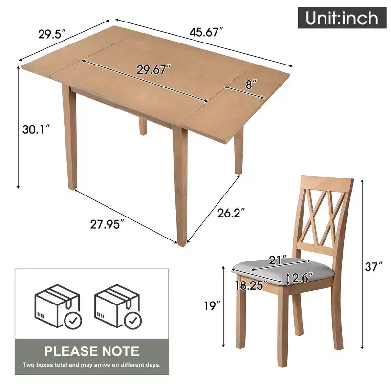 Set tavolo da pranzo allungabile con 2 sedie imbottite, perfetto per aree compatte, dimensioni da 70,8x74,9 cm a 116x74,9 cm