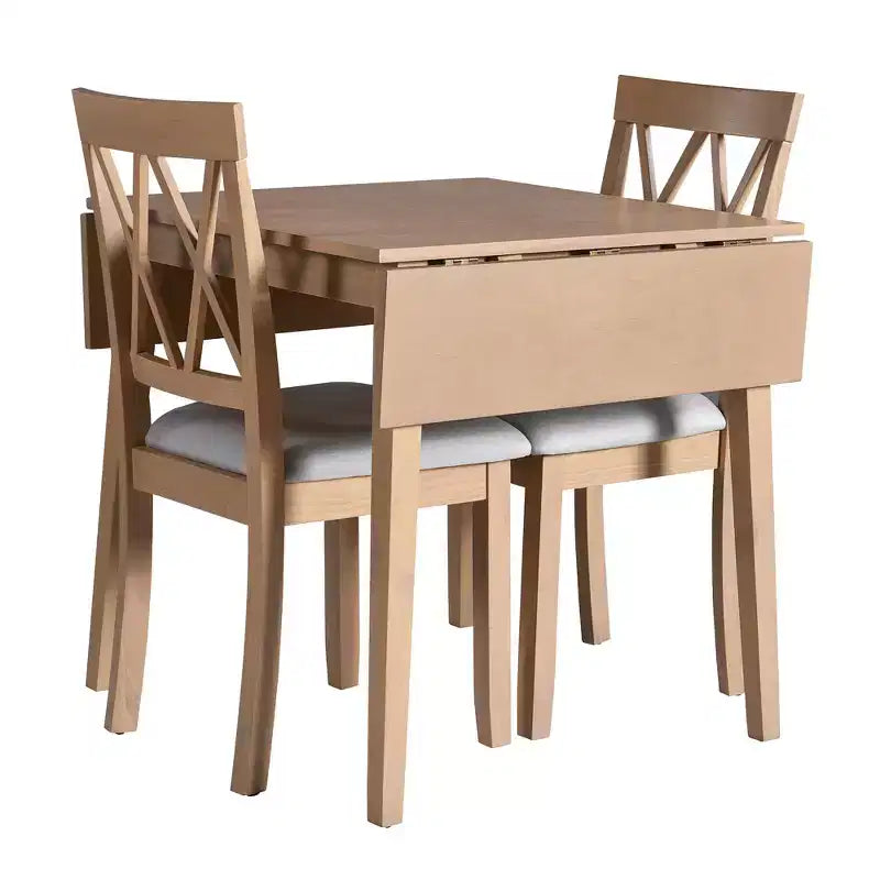 Set tavolo da pranzo allungabile con 2 sedie imbottite, perfetto per aree compatte, dimensioni da 70,8x74,9 cm a 116x74,9 cm