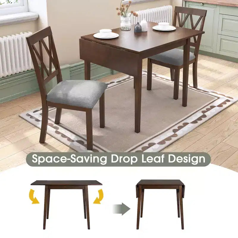 Set tavolo da pranzo allungabile con 2 sedie imbottite, perfetto per aree compatte, dimensioni da 70,8x74,9 cm a 116x74,9 cm