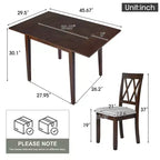 Set tavolo da pranzo allungabile con 2 sedie imbottite, perfetto per aree compatte, dimensioni da 70,8x74,9 cm a 116x74,9 cm