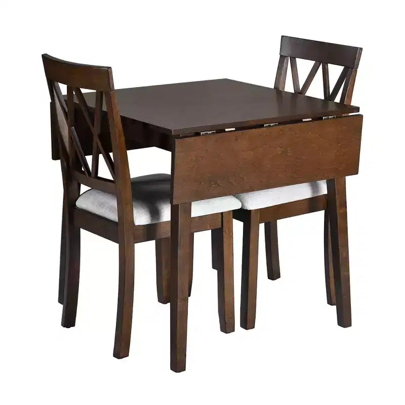 Set tavolo da pranzo allungabile con 2 sedie imbottite, perfetto per aree compatte, dimensioni da 70,8x74,9 cm a 116x74,9 cm