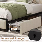 Base letto Twin-XL con testiera contenitore, struttura letto singola imbottita in velluto a coste nero con cassetti contenitore