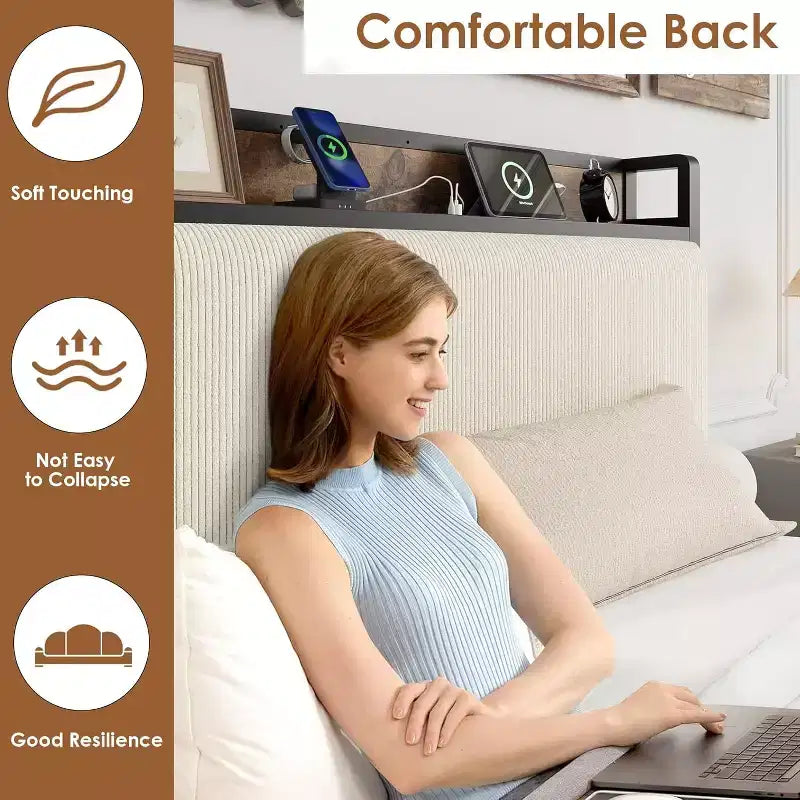 Base letto Twin-XL con testiera contenitore, struttura letto singola imbottita in velluto a coste nero con cassetti contenitore
