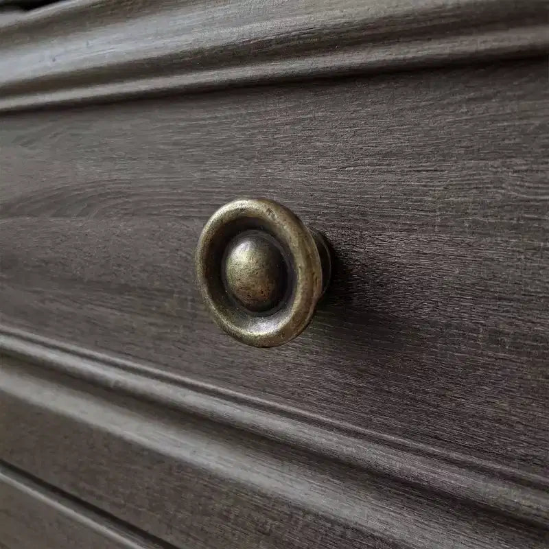 Comodino Famapy Farmhouse, Comò a 5 Cassetti con Pomelli in Bronzo Antico, per Camera da Letto, Comodino Cassettiera Effetto Invecchiato