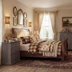 Comodino Famapy Farmhouse, Comò a 5 Cassetti con Pomelli in Bronzo Antico, per Camera da Letto, Comodino Cassettiera Effetto Invecchiato