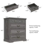 Comodino Famapy Farmhouse, Comò a 5 Cassetti con Pomelli in Bronzo Antico, per Camera da Letto, Comodino Cassettiera Effetto Invecchiato