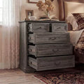Comodino Famapy Farmhouse, Comò a 5 Cassetti con Pomelli in Bronzo Antico, per Camera da Letto, Comodino Cassettiera Effetto Invecchiato