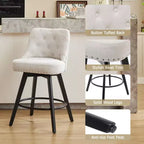 Sgabelli da bar, set di 4 sgabelli da bar girevoli ad altezza bancone 66 cm con schienale, gambe in legno, rivestimento in lino beige
