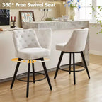 Sgabelli da bar, set di 4 sgabelli da bar girevoli ad altezza bancone 66 cm con schienale, gambe in legno, rivestimento in lino beige