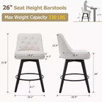 Sgabelli da bar, set di 4 sgabelli da bar girevoli ad altezza bancone 66 cm con schienale, gambe in legno, rivestimento in lino beige