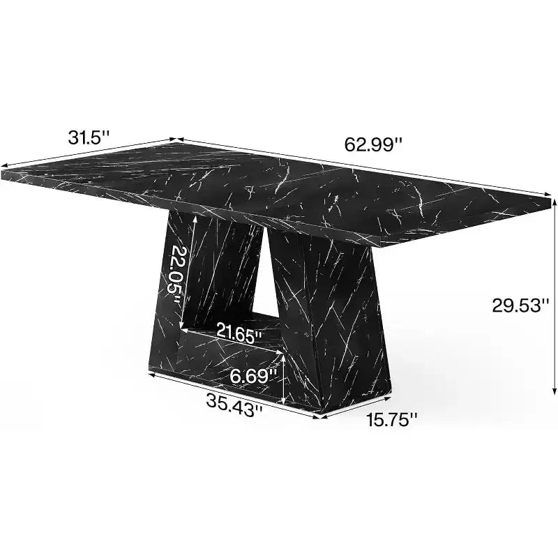 Tavolo da Pranzo Lantine da 160 cm per 4-6 Persone, Tavolo da Pranzo con Base a Piedistallo a Triangolo in Legno per Cucina, Soggiorno, Marmo Finto Nero