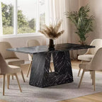 Tavolo da Pranzo Lantine da 160 cm per 4-6 Persone, Tavolo da Pranzo con Base a Piedistallo a Triangolo in Legno per Cucina, Soggiorno, Marmo Finto Nero