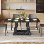 Tavolo da Pranzo Lantine da 160 cm per 4-6 Persone, Tavolo da Pranzo con Base a Piedistallo a Triangolo in Legno per Cucina, Soggiorno, Marmo Finto Nero