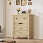 4-Drawer 34.8 Tall Vertical Wooden Dresser, Freestanding Large Storage Closet Chest of Drawers for Home Bedroom & Living Room