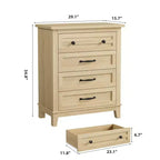 Cassettiera Verticale in Legno a 4 Cassetti, Alta 88 cm, Cassettiera Autoportante Grande per Camera da Letto e Soggiorno