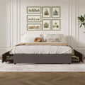 Coolmee King Size Bed Frame with 4 Storage Drawers, King Platform Bed with Linen Fabric Upholstered and Wooden Slats Support, No Box Spring Needed