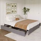 Struttura letto king size Coolmee con 4 cassetti contenitore, letto a piattaforma king con rivestimento in tessuto di lino e supporto a doghe in legno, non è necessaria la rete a molle