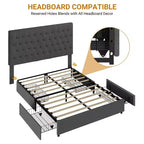 Struttura letto king size Coolmee con 4 cassetti contenitore, letto a piattaforma king con rivestimento in tessuto di lino e supporto a doghe in legno, non è necessaria la rete a molle
