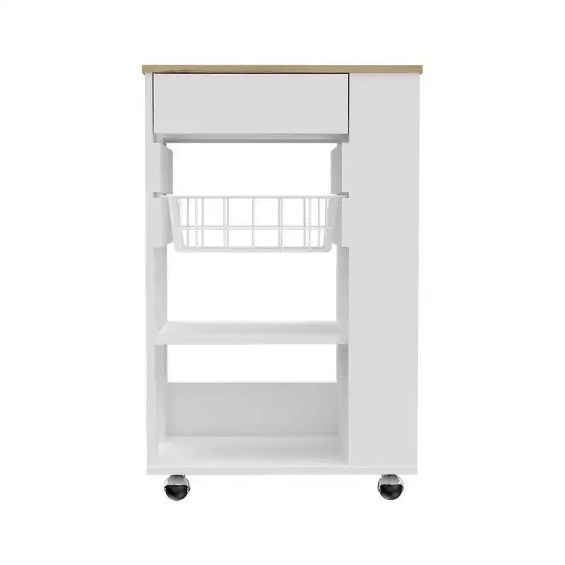 HomeRoots White and Brown 22 Rolling Kitchen Cart With Storage
