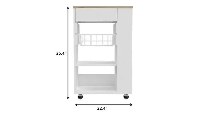 Carrello da cucina HomeRoots bianco e marrone da 22 con rotelle e contenitore