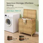 SONGMICS Cesto Portabiancheria con Coperchio, Cesto Portabiancheria in PE Rattan con Fodera Rimovibile, Contenitore, Scomparti per il Lavaggio a 3 Sezioni, 160 L