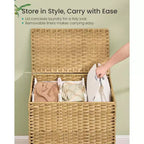 SONGMICS Cesto Portabiancheria con Coperchio, Cesto Portabiancheria in PE Rattan con Fodera Rimovibile, Contenitore, Scomparti per il Lavaggio a 3 Sezioni, 160 L