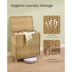 SONGMICS Cesto Portabiancheria con Coperchio, Cesto Portabiancheria in PE Rattan con Fodera Rimovibile, Contenitore, Scomparti per il Lavaggio a 3 Sezioni, 160 L