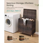 SONGMICS Cesto Portabiancheria con Coperchio, Cesto Portabiancheria in PE Rattan con Fodera Rimovibile, Contenitore, Scomparti per il Lavaggio a 3 Sezioni, 160 L