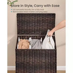 SONGMICS Cesto Portabiancheria con Coperchio, Cesto Portabiancheria in PE Rattan con Fodera Rimovibile, Contenitore, Scomparti per il Lavaggio a 3 Sezioni, 160 L