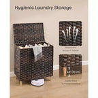 SONGMICS Cesto Portabiancheria con Coperchio, Cesto Portabiancheria in PE Rattan con Fodera Rimovibile, Contenitore, Scomparti per il Lavaggio a 3 Sezioni, 160 L
