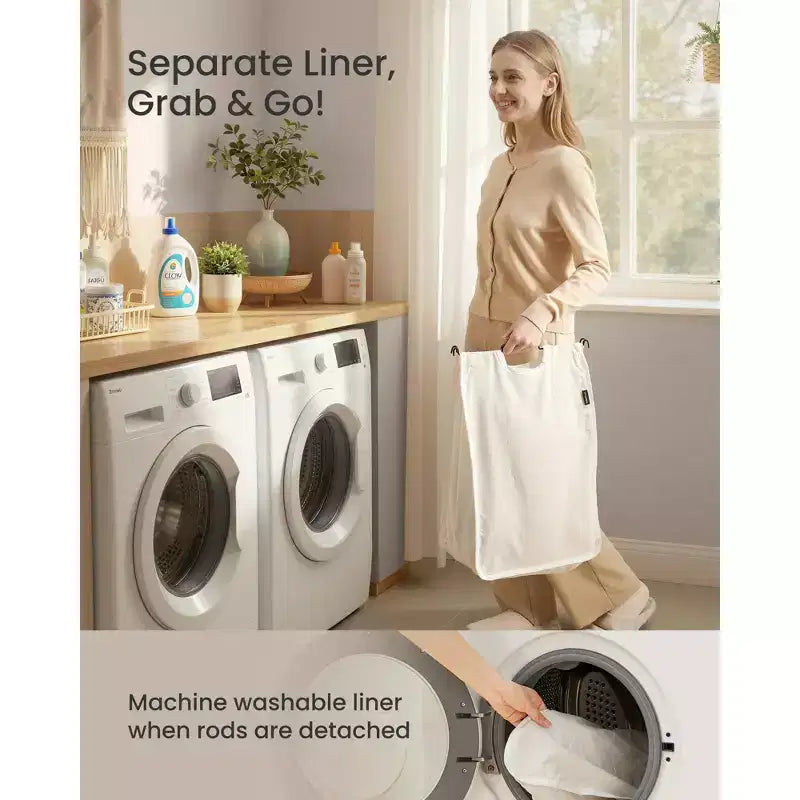 SONGMICS Cesto Portabiancheria con Coperchio, Cesto Portabiancheria in PE Rattan con Fodera Rimovibile, Contenitore, Scomparti per il Lavaggio a 3 Sezioni, 160 L