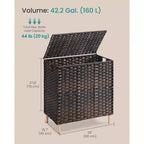 SONGMICS Cesto Portabiancheria con Coperchio, Cesto Portabiancheria in PE Rattan con Fodera Rimovibile, Contenitore, Scomparti per il Lavaggio a 3 Sezioni, 160 L