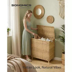 SONGMICS Cesto Portabiancheria con Coperchio, Cesto Portabiancheria in PE Rattan con Fodera Rimovibile, Contenitore, Scomparti per il Lavaggio a 3 Sezioni, 160 L