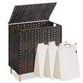 SONGMICS Laundry Hamper with Lid, PE Rattan Laundry Basket with Removable Liner, Storage Basket, 3-Section Sorter, 42.2 Gallons (160 L)