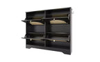 JVNOXK Scarpiera stretta mid-century con 4 cassetti a ribalta e ante in rattan, organizer per scarpe a ribalta con 2 ganci per ingresso o corridoio, colore nero