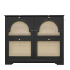 JVNOXK Scarpiera stretta mid-century con 4 cassetti a ribalta e ante in rattan, organizer per scarpe a ribalta con 2 ganci per ingresso o corridoio, colore nero