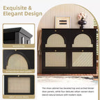 JVNOXK Scarpiera stretta mid-century con 4 cassetti a ribalta e ante in rattan, organizer per scarpe a ribalta con 2 ganci per ingresso o corridoio, colore nero