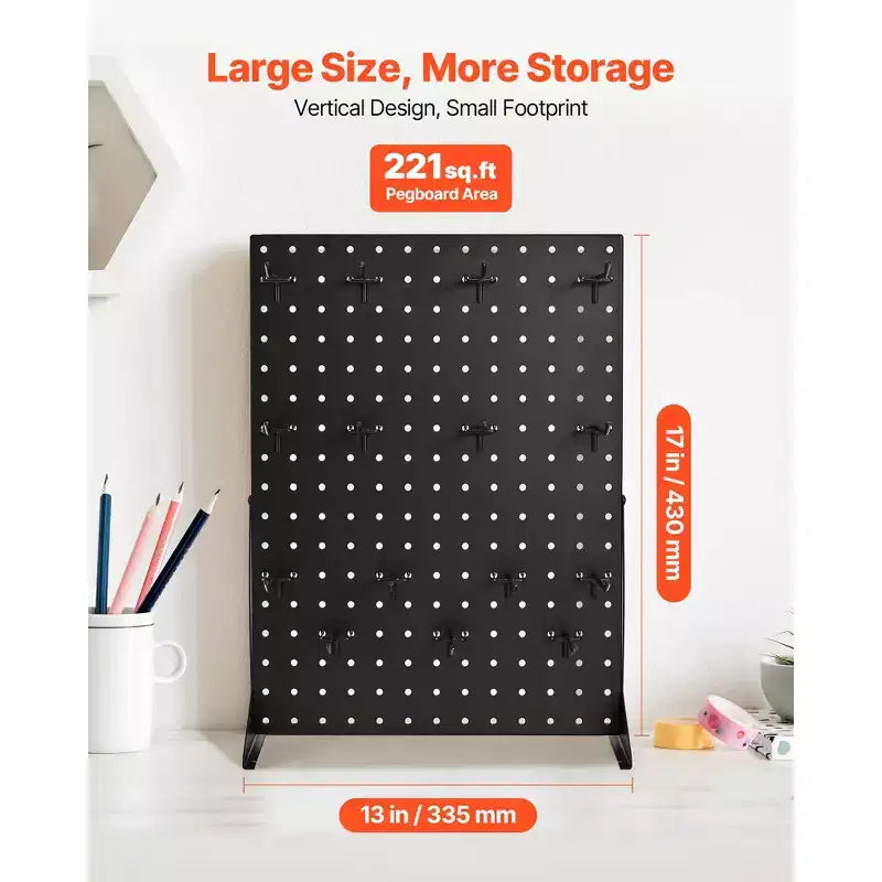 Espositore da tavolo VEVOR con pannello forato, 43,18 x 33,02 cm, con 15 ganci, in acciaio laminato a freddo, nero (1 pz)