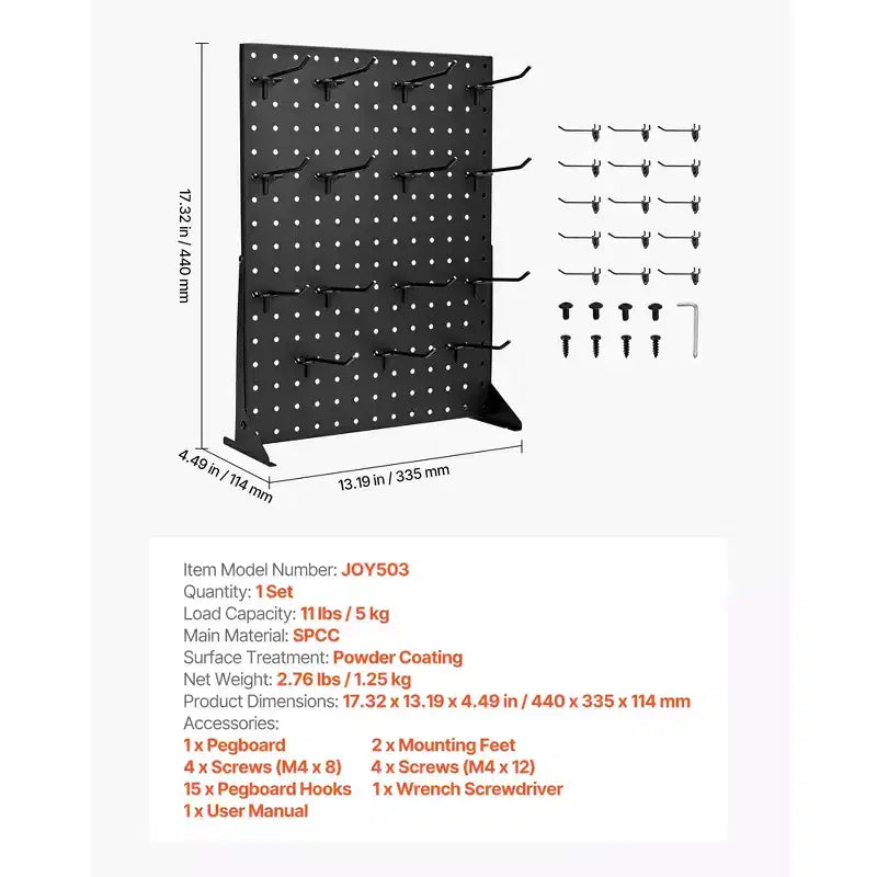 Espositore da tavolo VEVOR con pannello forato, 43,18 x 33,02 cm, con 15 ganci, in acciaio laminato a freddo, nero (1 pz)