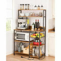 Kitchen Bakers Rack with Power Outlet, Microwave Oven Stand with Storage 4 Tiers, Kitchen Storage Shelf Rack with 6 S Hooks for Spices, Pots