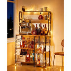 Scaffale da Cucina per Forno a Microonde con Presa di Corrente, Scaffale a 4 Ripiani con Ante e 6 Ganci a S per Spezie, Pentole